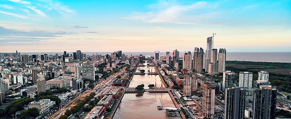 Puerto Madero waterfront and towers in Buenos Aires beside the Río de la Plata